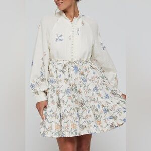 Hermoza Louisa Tunic Belted Tie Mini Dress in Floral, Small